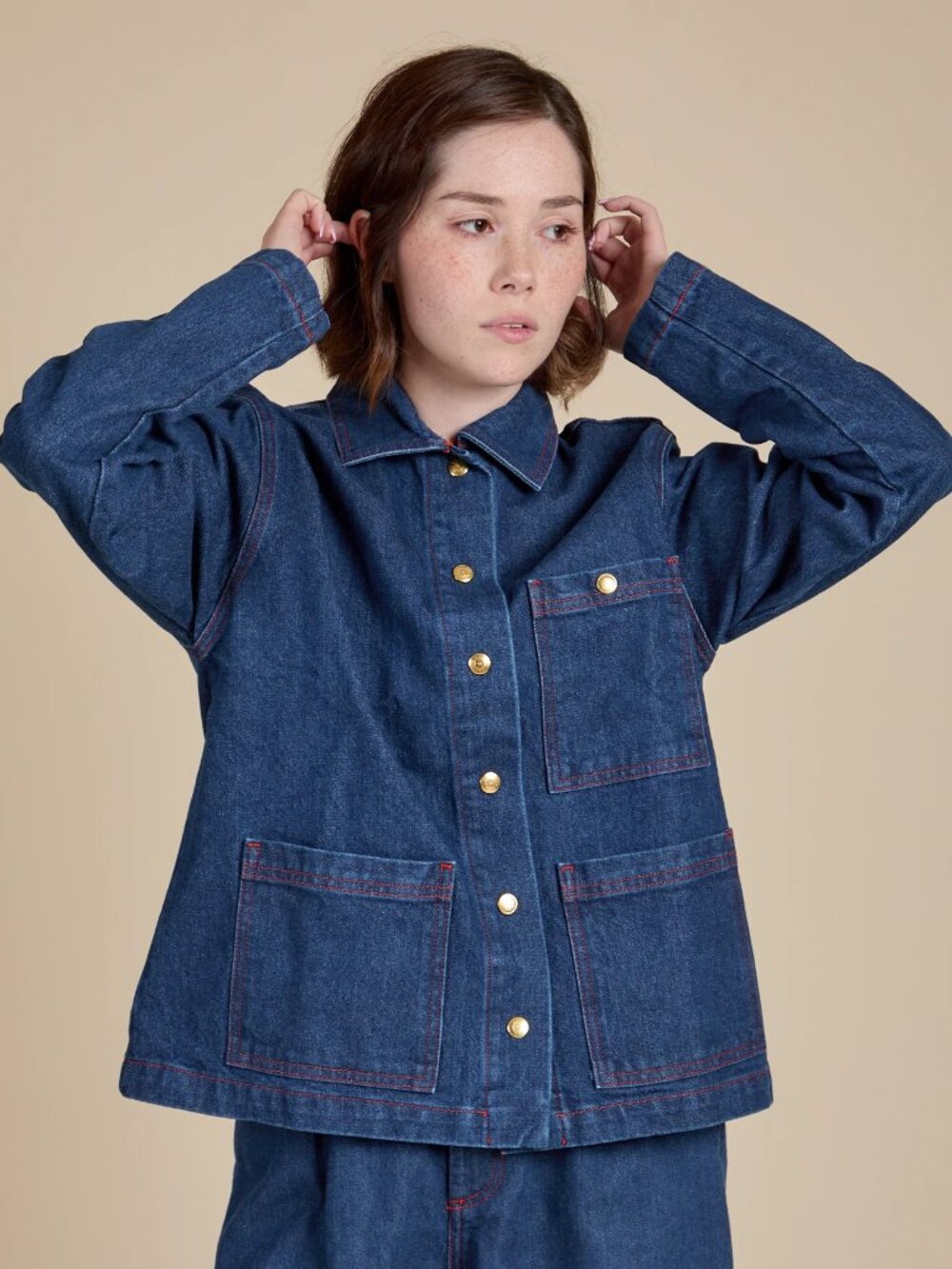 Big Bud Press Indigo Denim Work Jacket Dark Wash Fall Cotton Oversized Sz L